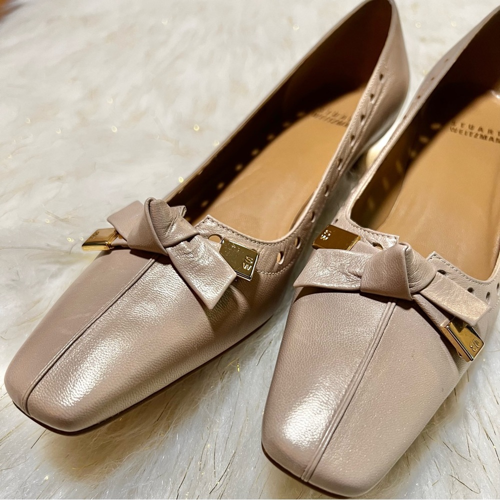 STUART WEITZMAN Women Vintage Metallic Bow Accent Kitten heels Shoes Size 6.5N - Picture 8 of 8